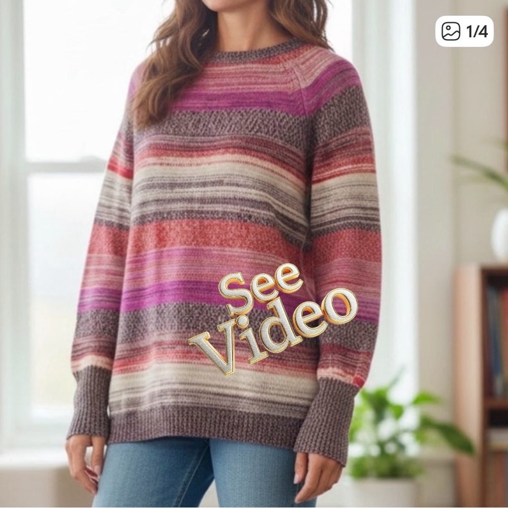 EDDIE BAUER Cotton Crew Neck Horizontal Striped Sweater. See video